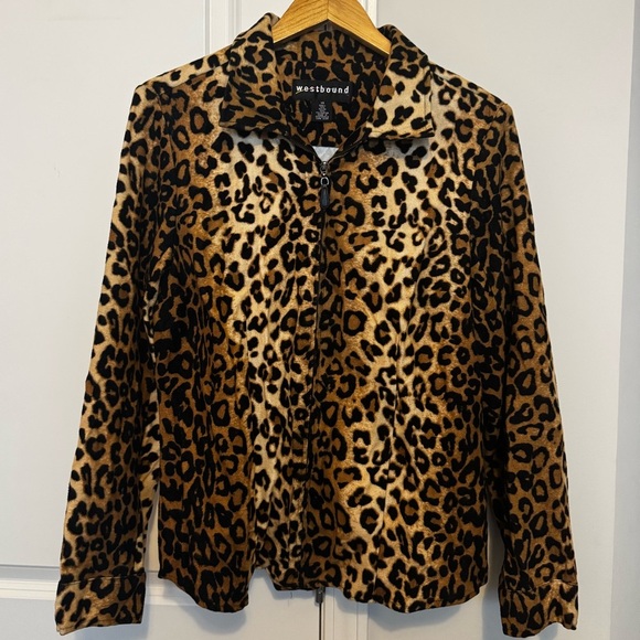 Westbound Jackets & Blazers - Westbound Animal Print Lightweight Zip-Up Jacket